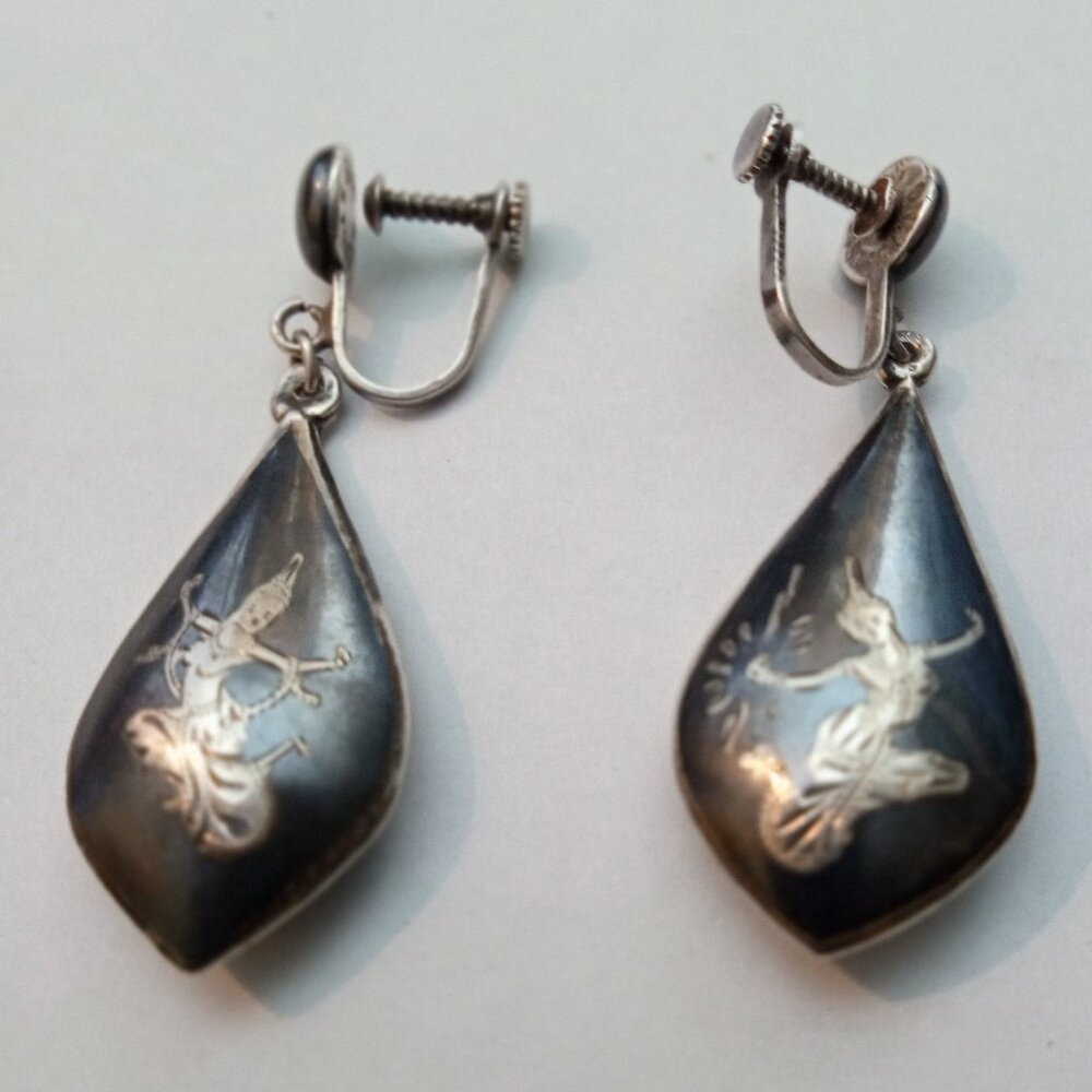 Vantage Siam Niello Dancing Goddess Sterling Silver Earrings